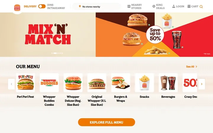 The Burger King India website